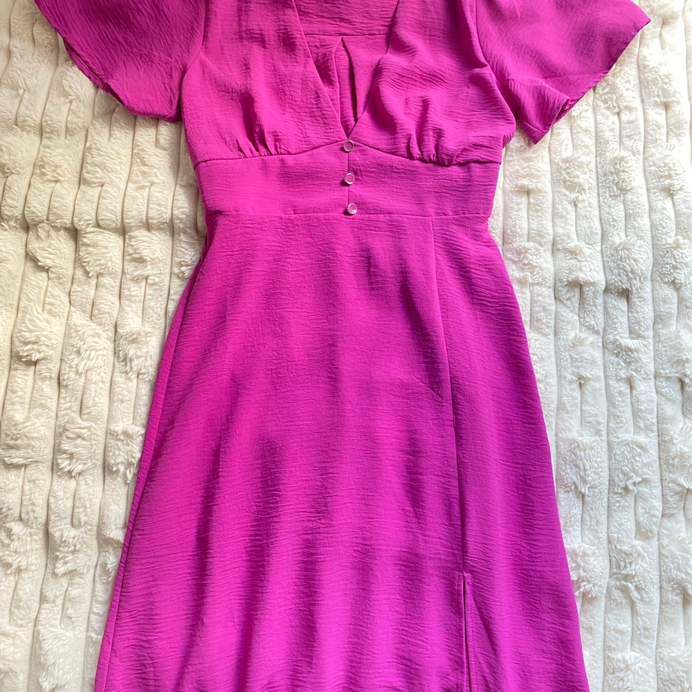 Monteau Pink Sweetheart Flutter Sleeve Midi Dress